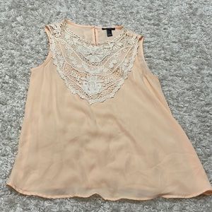Sheer tank top with lace detail